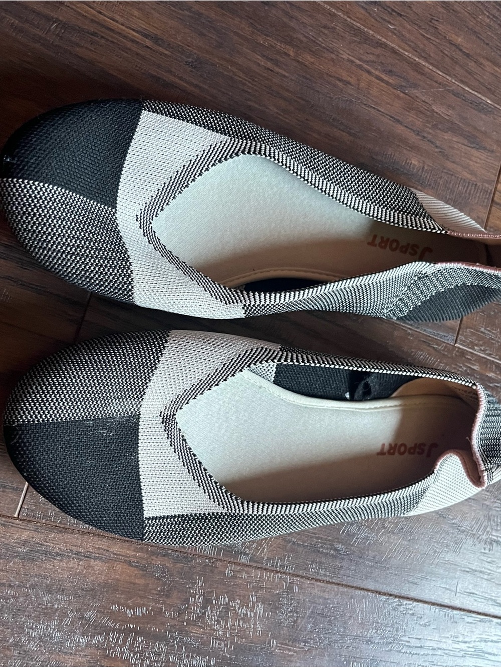 J Sport Black & Cream Knit Slip-On Flats
